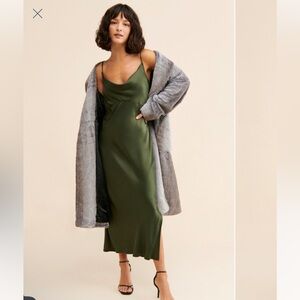 Anthropologie Elyse Bias Slip Dress Moss